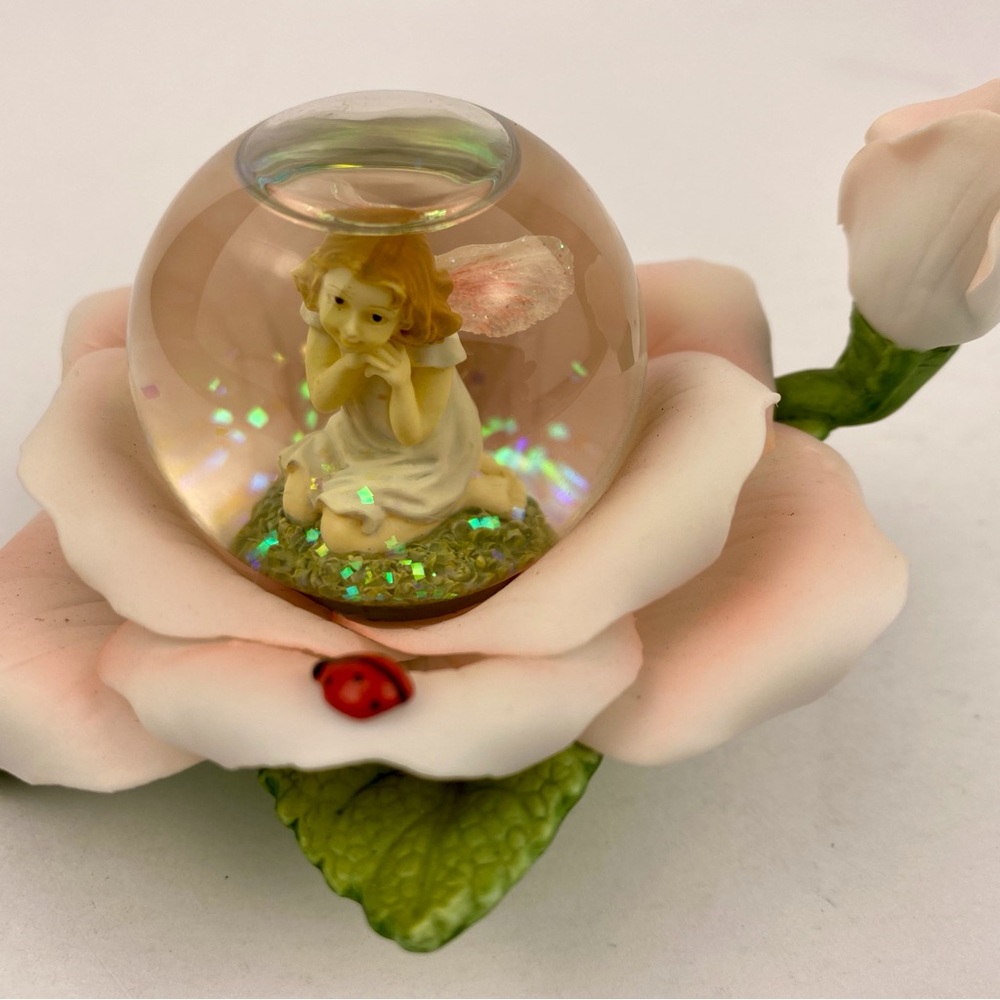Twinkle Canada Fairy Snow Globe, Ceramic Rose Ladybug Glitter Vintage
